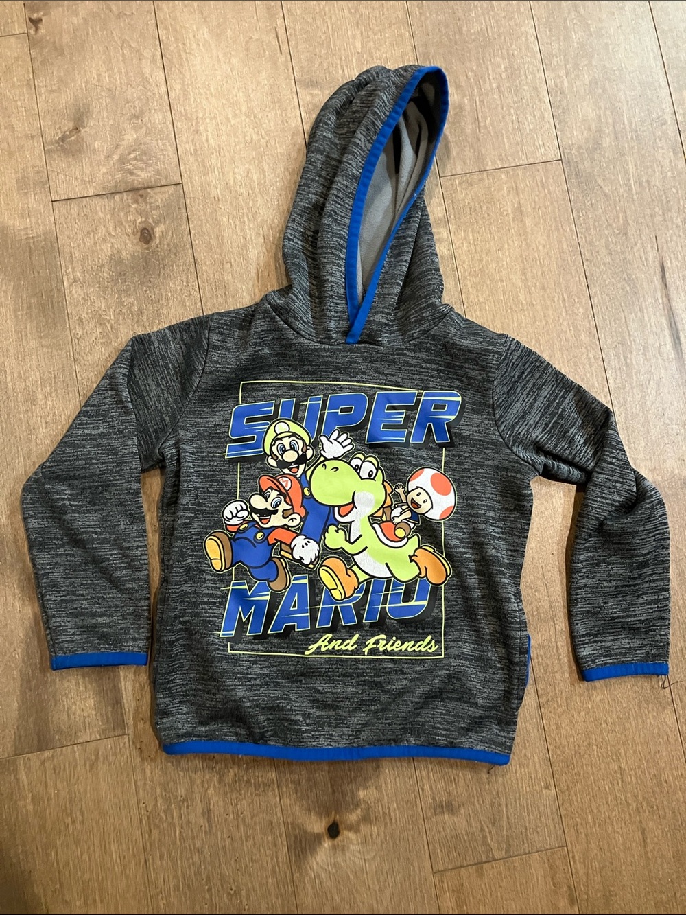 Nintendo Super Mario Gray Pullover Hoodie for Kids with side pockets